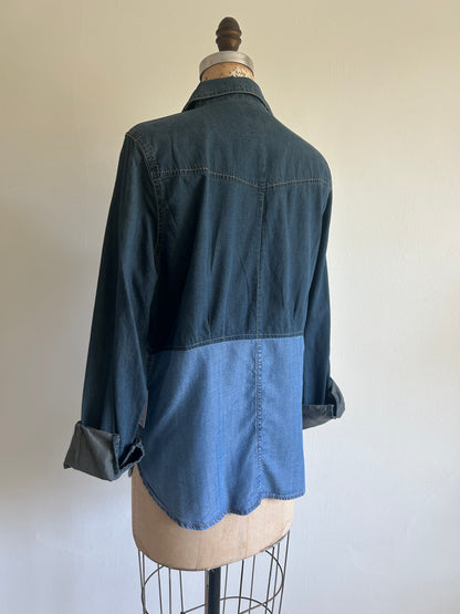 Upcycled Modern Workwear Wrangler Denim Shirt - Circle Series Size M/L #DBML4