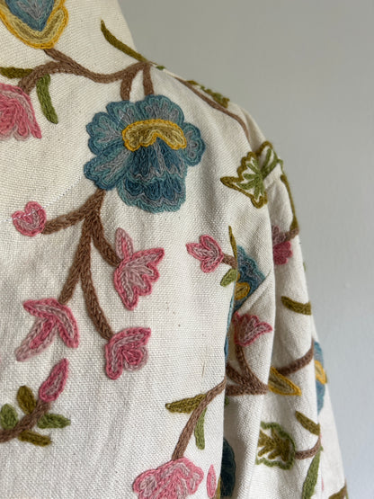 Billie Zip Up Cropped Jacket with Upcycled Vintage Crewel Wool Draperies Size M/L #BILLMLCR11