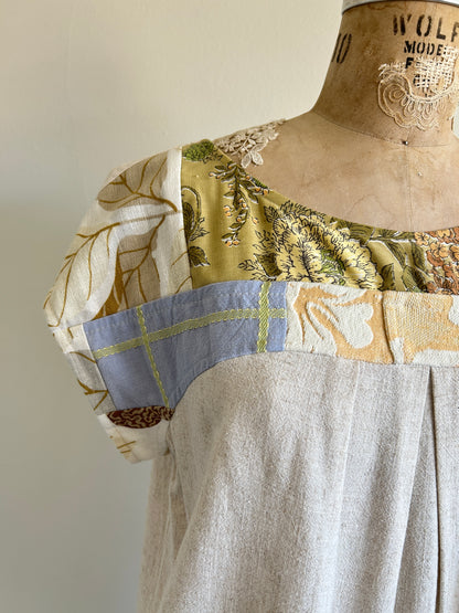 Peony Top - One of a Kind Upcycled & Vintage Cut Lace Cotton & Linen Size L #PEO16