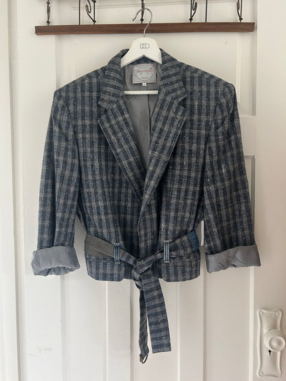 Cropped Upcycled Profile Blazer with Denim Belt Size S/M #BLAZSM7