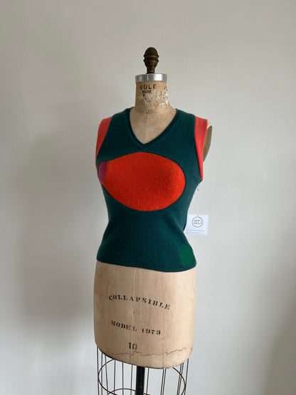 Abstract Art Patched Upcycled Cashmere Vest Size XS #ARTV11