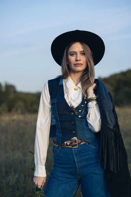 Leni Reclaimed Patchwork Denim Vest with Cotton Lining XS #LENI1