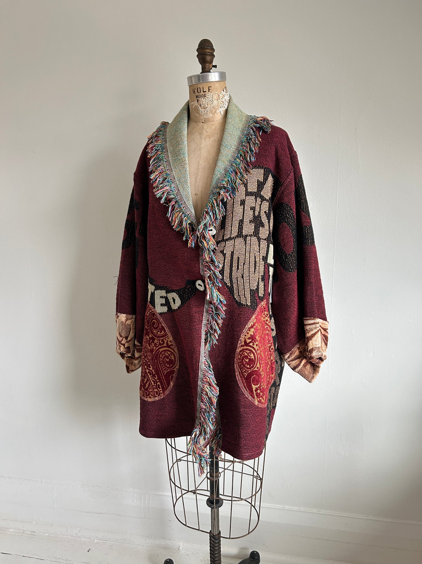 Vivianne Jacket with Upcycled Vintage Throw Blanket Horse Theme S/M #CVJTSM28