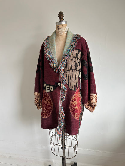 Vivianne Jacket with Upcycled Vintage Throw Blanket Horse Theme S/M #CVJTSM28