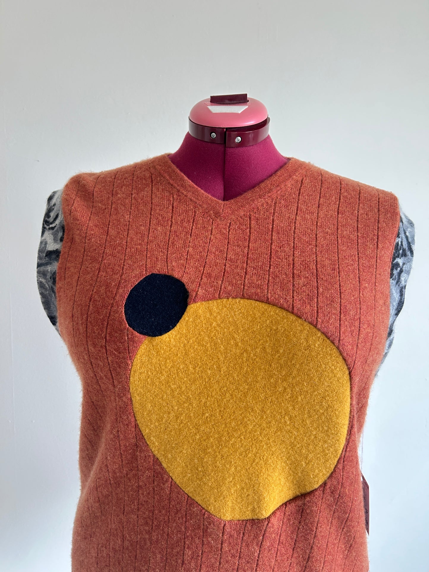 Abstract Art Patched Upcycled Cashmere Vest Size 2X/3X #CAV23X30