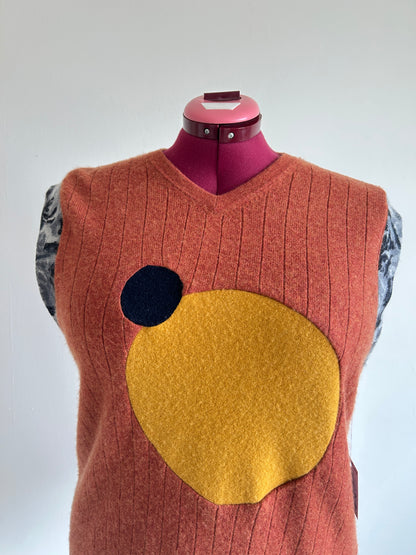 Abstract Art Patched Upcycled Cashmere Vest Size 2X/3X #CAV23X30