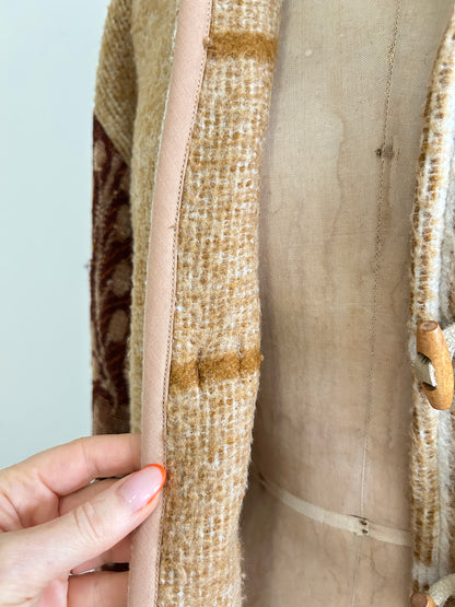 Vivianne Jacket with Upcycled Vintage Wool & Throw Blanket & Leather & Wooden Toggles Size XL/2X #CVJWX2X44