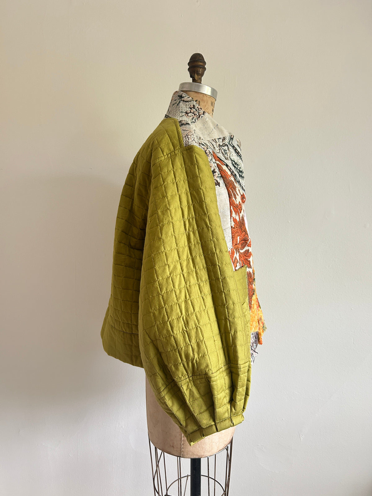 Billie Zip Up Jacket with Upcycled Spliced Scrap Vintage Textiles Size XL/2X #BILLX2XCR