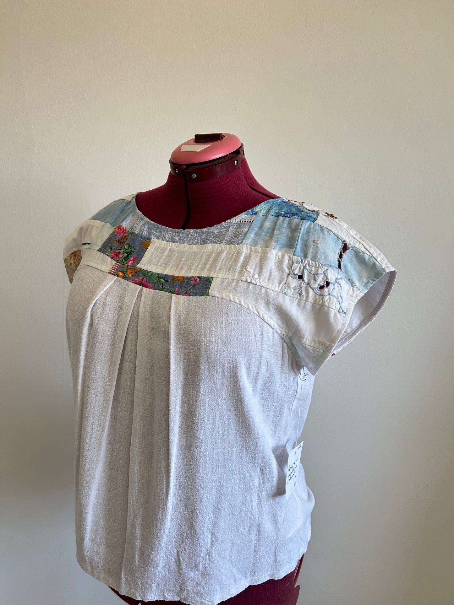 Peony Top - One of a Kind Upcycled & Vintage Textiles, Hand Dyed, Embroidered Cotton & Linen Size XL #PEO14