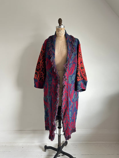 Vivianne Duster Jacket with Upcycled Throw Blankets Cardinal Theme XS/S #CVDTXSS27