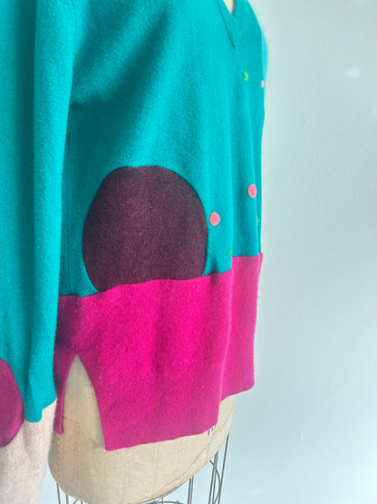 Needlefelted and Circle Patched Confetti Cashmere Sweater XL/2X #CASX2X1