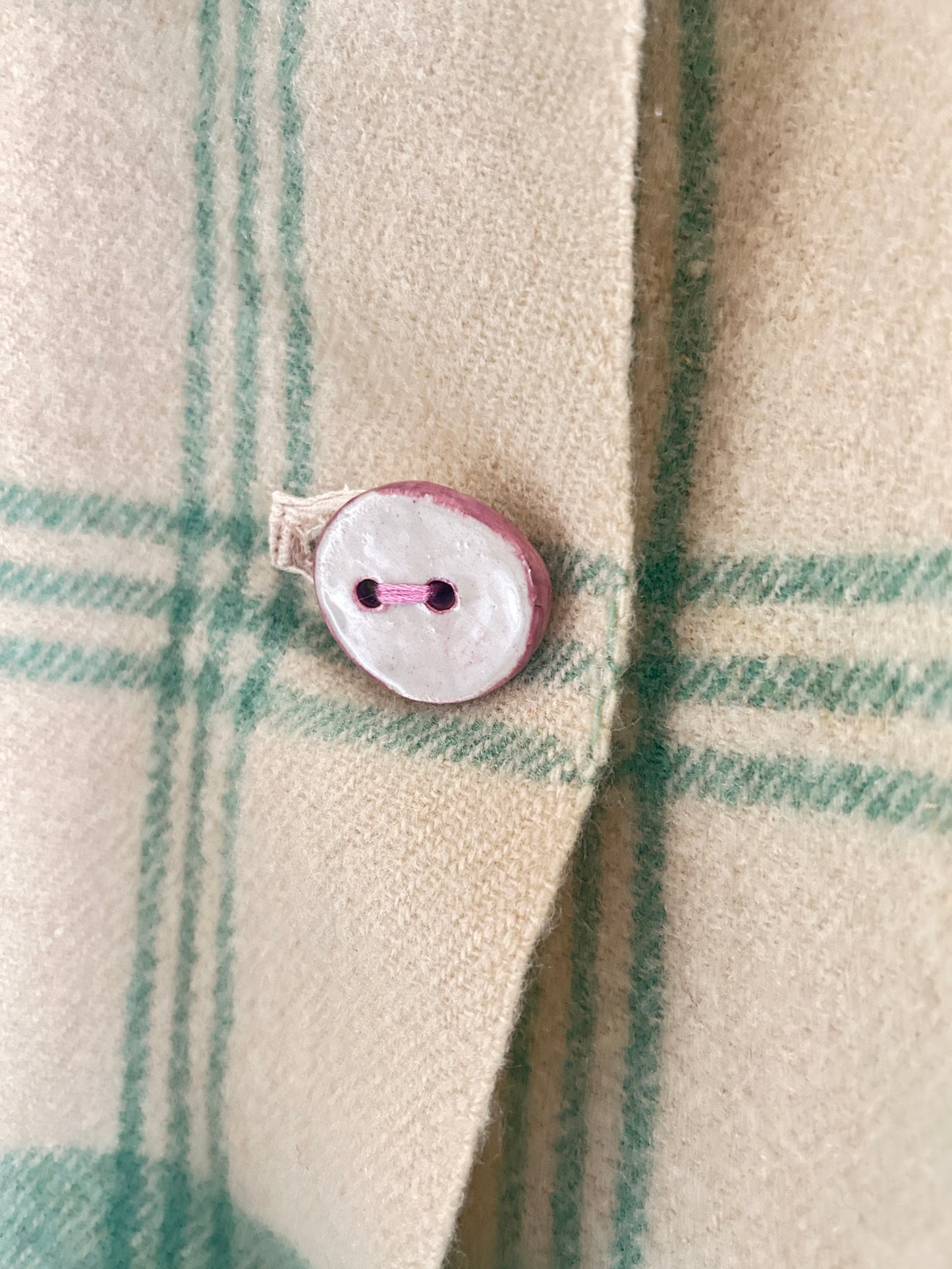 Vivianne Duster with Upcycled Vintage Wool Blanket & Handmade Ceramic Button Size XL/2X #CVDWX2X13