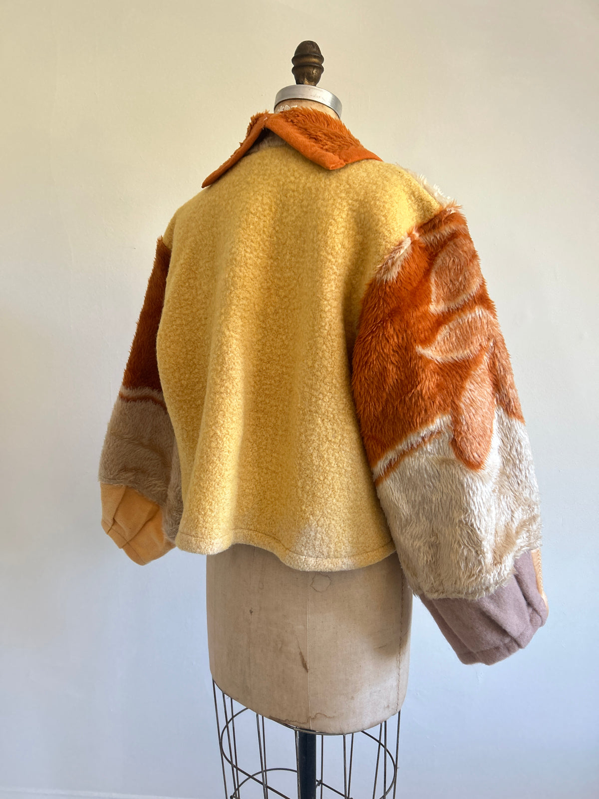 Vivianne Cropped Jacket with Upcycled Vintage Wool & Fleece Blankets Size M/L #CVCWML11