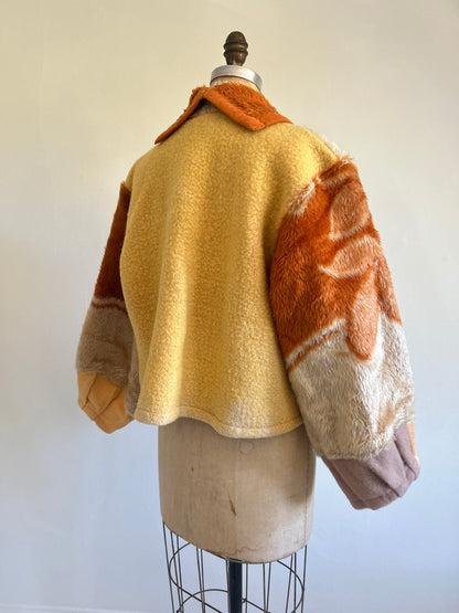 Vivianne Cropped Jacket with Upcycled Vintage Wool & Fleece Blankets Size M/L #CVCWML11