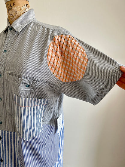 Upcycled Modern Workwear Pinstripe Shirt - Circle Series Size M/L #PIN1