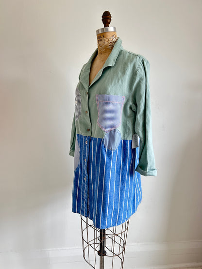 Upcycled Modern Workwear Pinstripe Shirt - Circle Series Size L/XL #PIN2