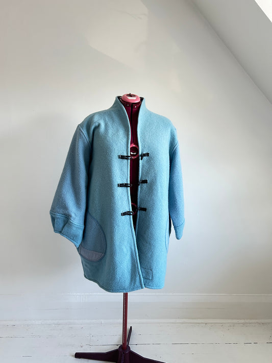 Vivianne Jacket with Upcycled Vintage Wool Patchworked Blanket & Leather & Wooden Toggles Size 2X/3X #CVJW23X47