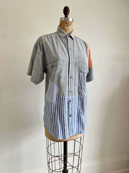 Upcycled Modern Workwear Pinstripe Shirt - Circle Series Size M/L #PIN1