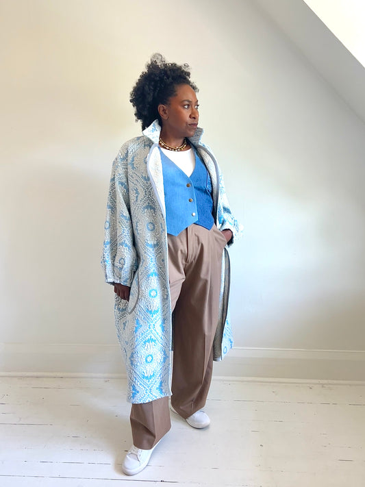 Trench with Vintage Brocade Coverlet Blankets Size 2X/3X #TRENCH1