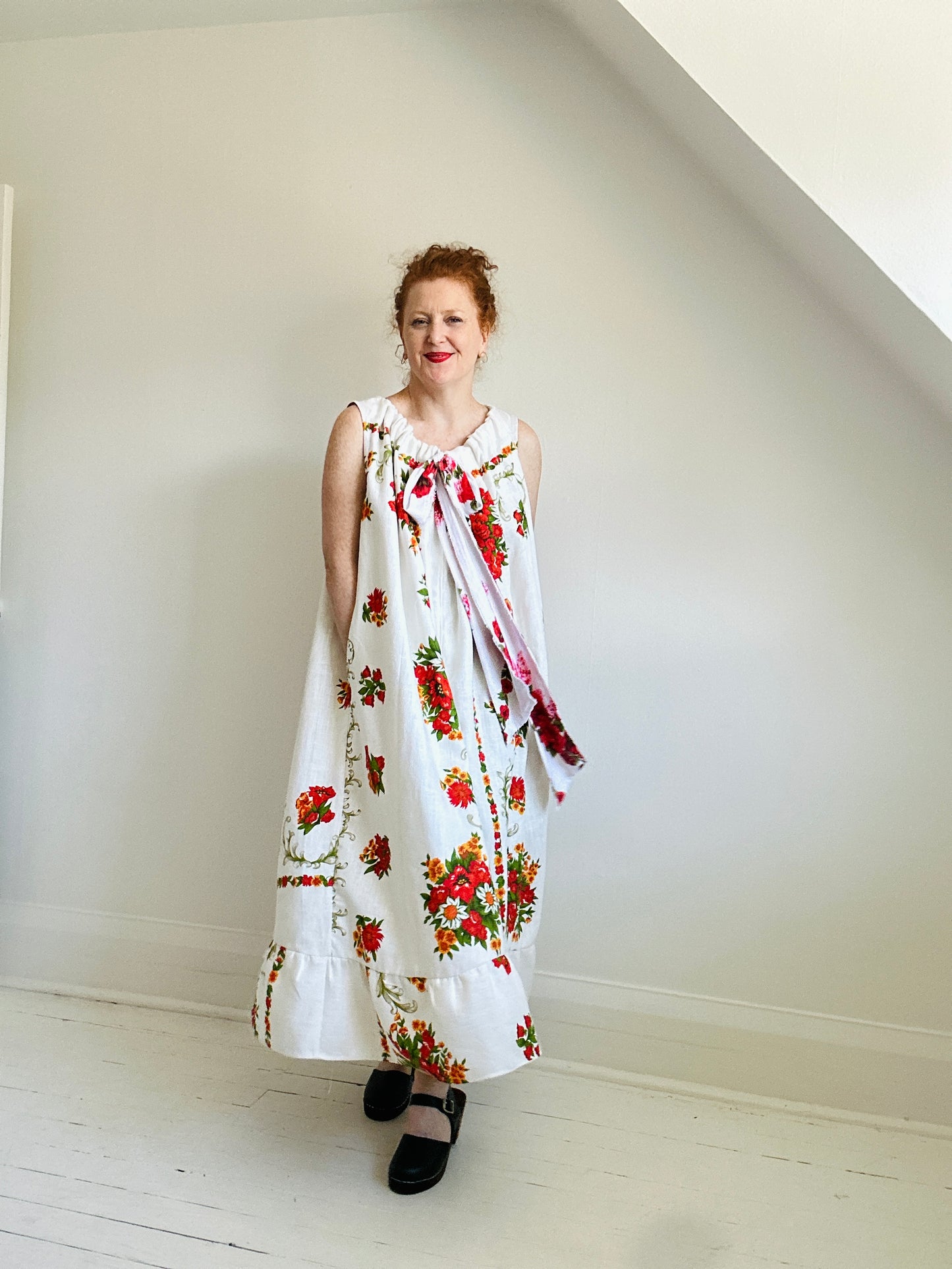 Marlowe Maxi Dress with Upcycled Vintage Linen Tablecloth O/S # MAR6