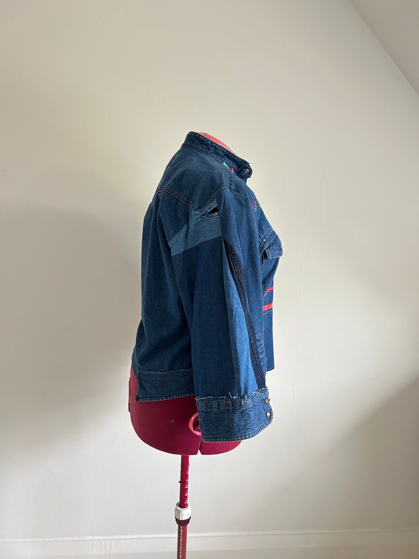 Ellis Reclaimed Patchwork Dickies Denim Shirt with Handstitching & Hand Dyed Twill Ribbon XL/2X #ELL10