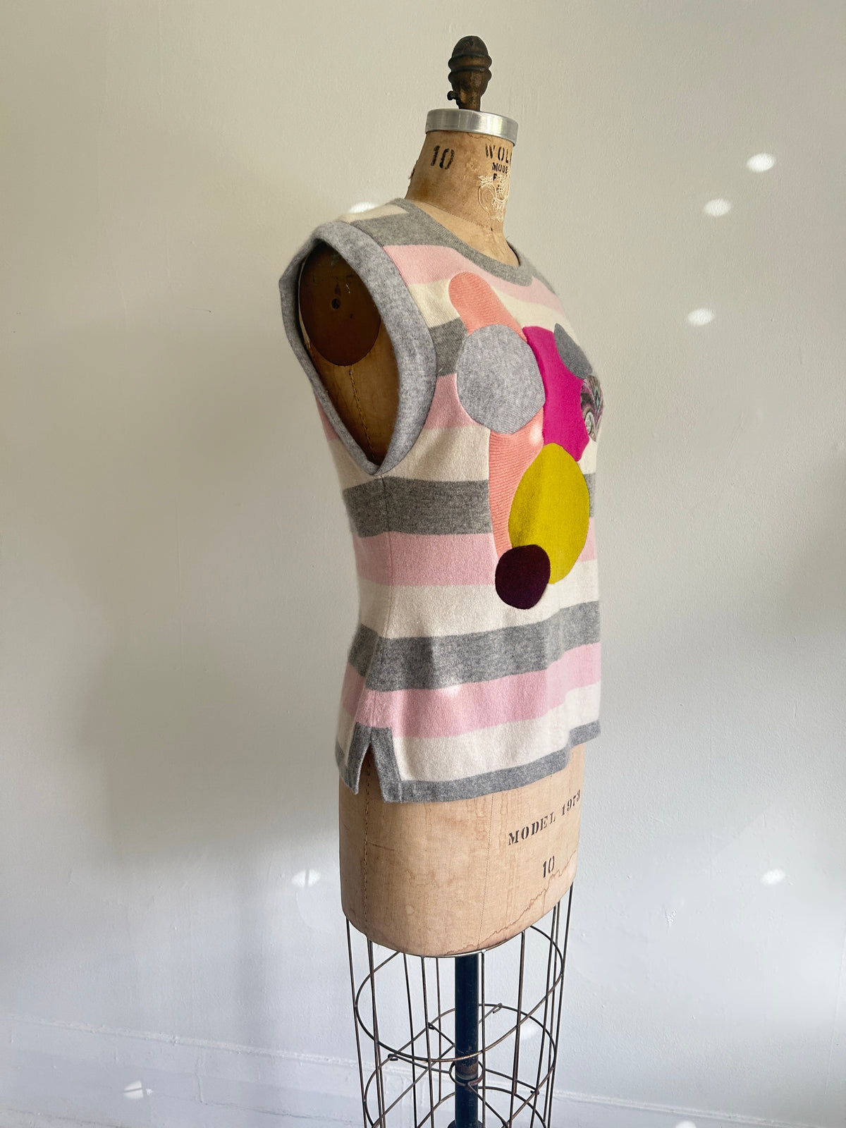 Abstract Art Patched Upcycled Cashmere Vest Size S/M #CAVSM2