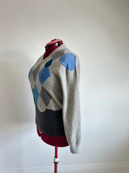 Abstract Art Patched Upcycled Cashmere Sweater L/XL #CASLXL25