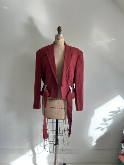 Cropped Upcycled Stafford LambsWool Blazer with Denim Belt Size L/XL #BLAZLXL3