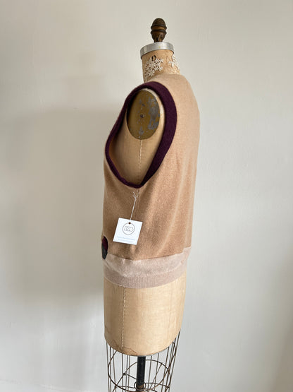 Abstract Art Patched Upcycled Cashmere Vest Size XL/2X #ARTV6