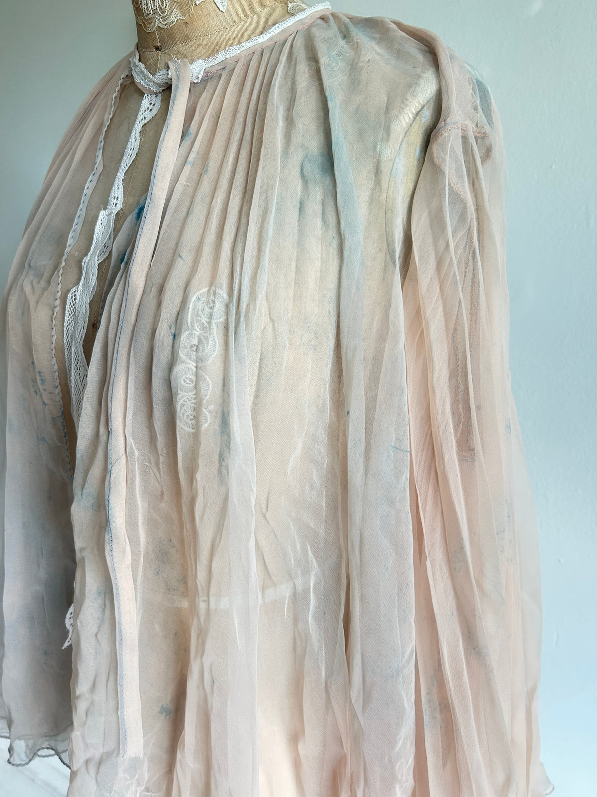 Ethereal Vintage Peachy Beige Sheer Hand dyed Pleated Top Size up to L #VIN2