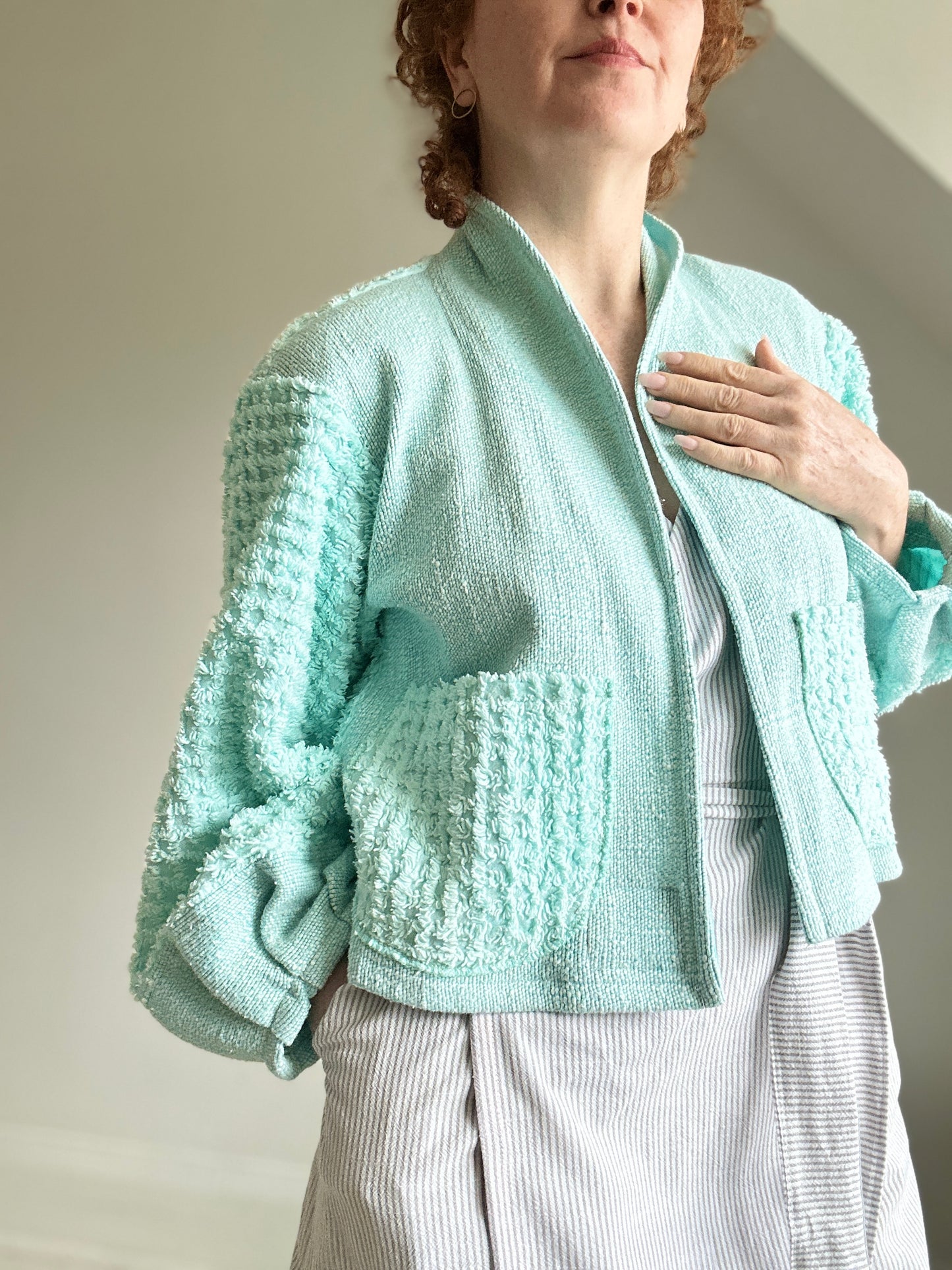 Vivianne Cropped Jacket with Upcycled Vintage Chenille Size S/M #CVCCHSM13