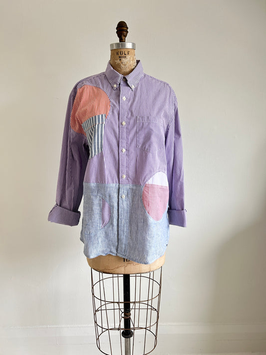 Upcycled Modern Workwear Denim Shirt - Circle Series Size XL/2X #DEN23