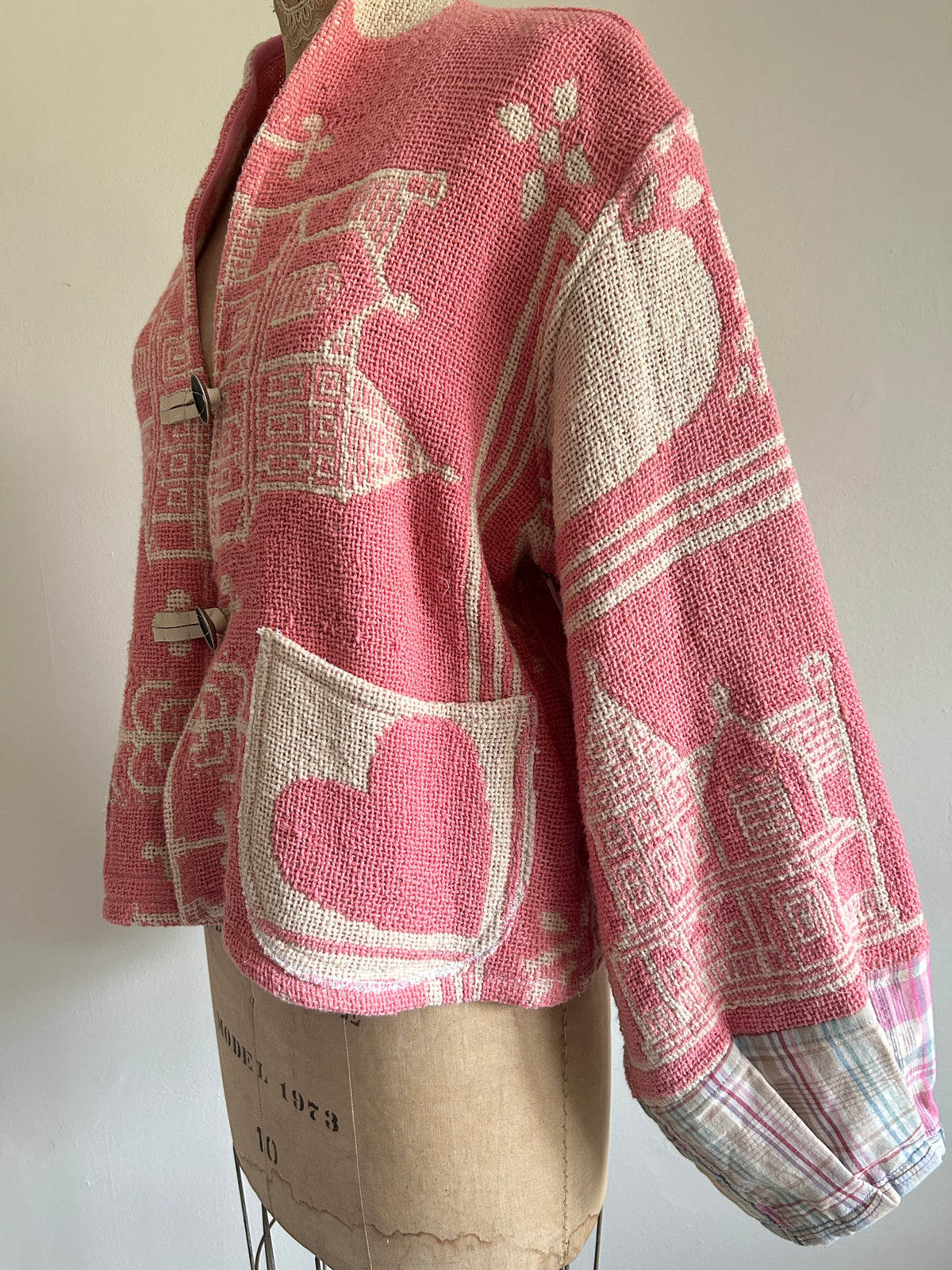 Vivianne Cropped Jacket with Upcycled Throw Blanket M/L #CVCTML7
