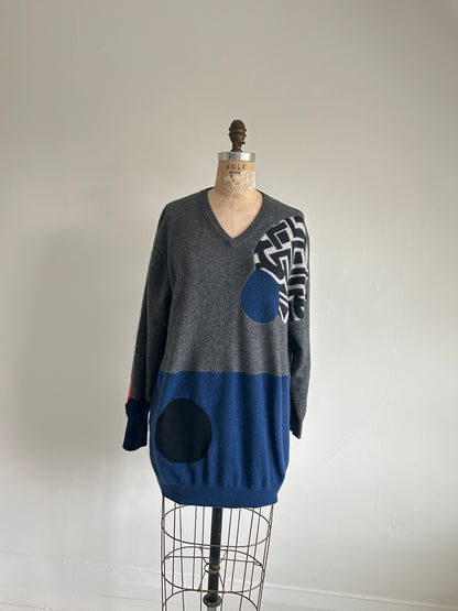 Abstract Art Patched Upcycled Cashmere Sweater 2X/3X #CAS23X28