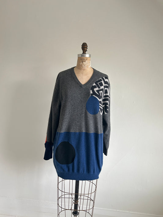 Abstract Art Patched Upcycled Cashmere Sweater 2X/3X #CAS23X28