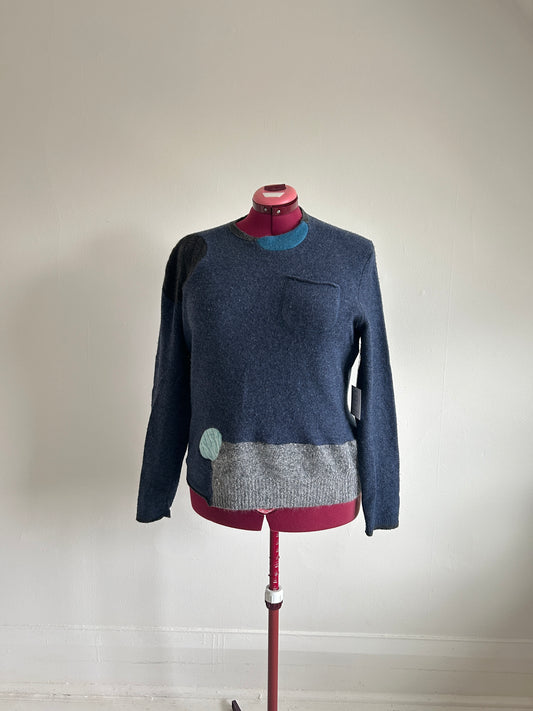 Abstract Art Patched Upcycled Wool, Angora & Cashmere Sweater XL/2X #CAS23X31