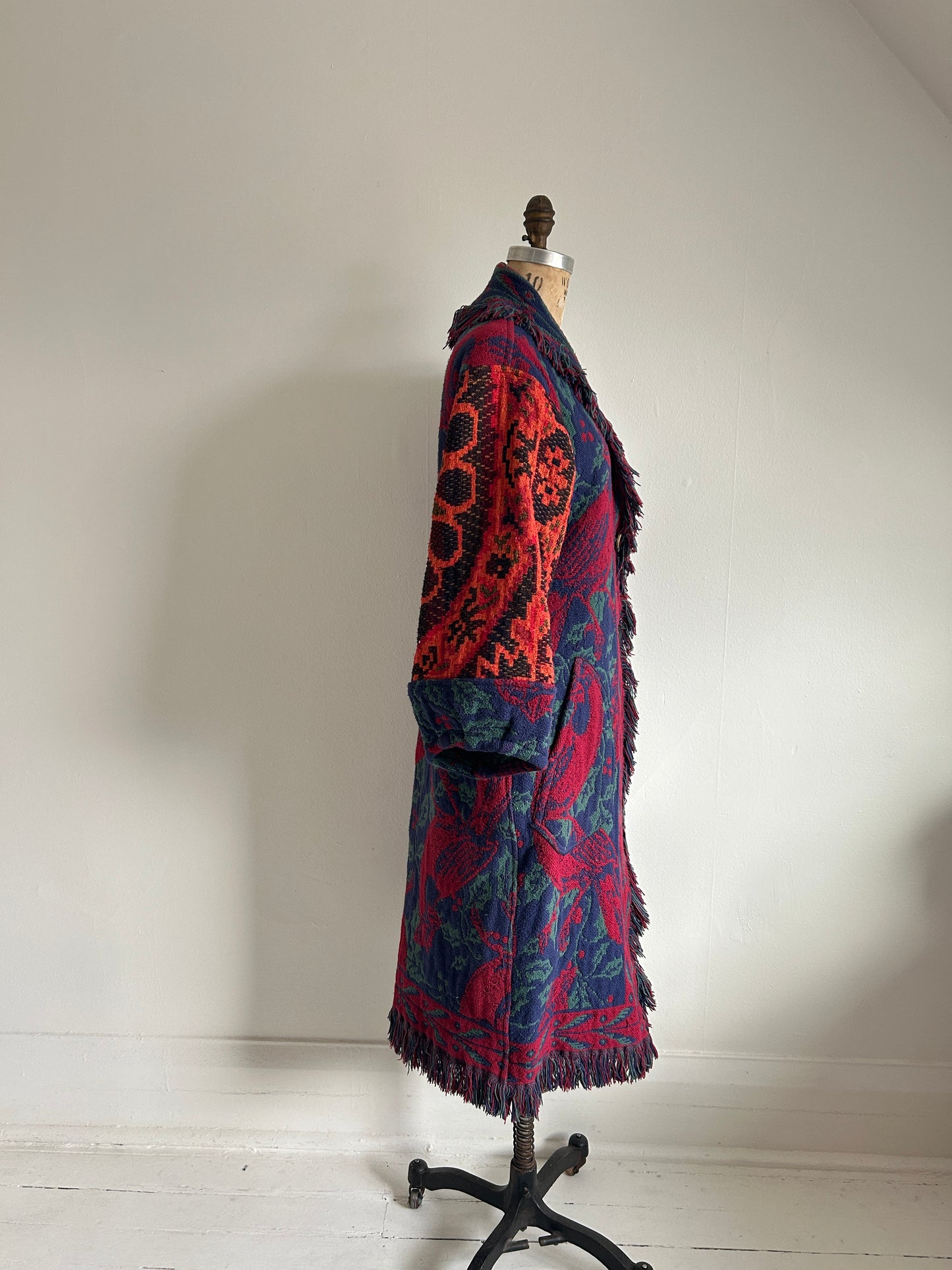 Vivianne Duster Jacket with Upcycled Throw Blankets Cardinal Theme XS/S #CVDTXSS27