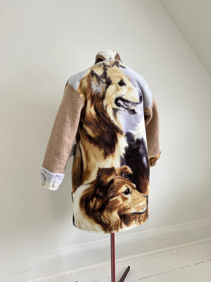 Vivianne Jacket with Upcycled Vintage & Fleece Wool Blanket & Leather & Wooden Toggles Dog Theme Size XL/2X #CVJFX2X7