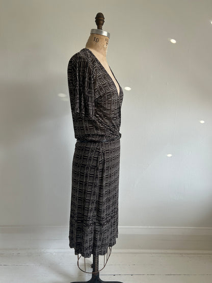 Preloved Hugo Boss Silk Sheer Faux Wrap Dress Size M #VIN8