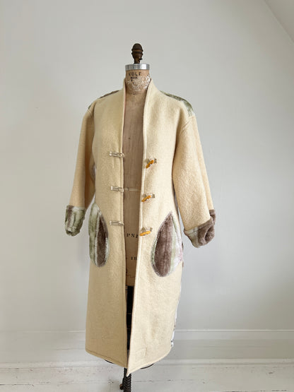 Vivianne Duster with Upcycled Fleece & Vintage Wool Blanket Puppy Theme Size S/M #CVDWSM43