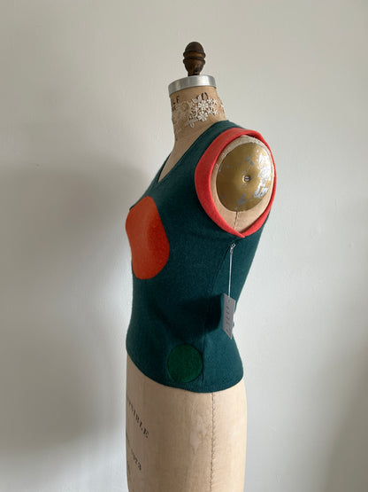 Abstract Art Patched Upcycled Cashmere Vest Size XS #ARTV11