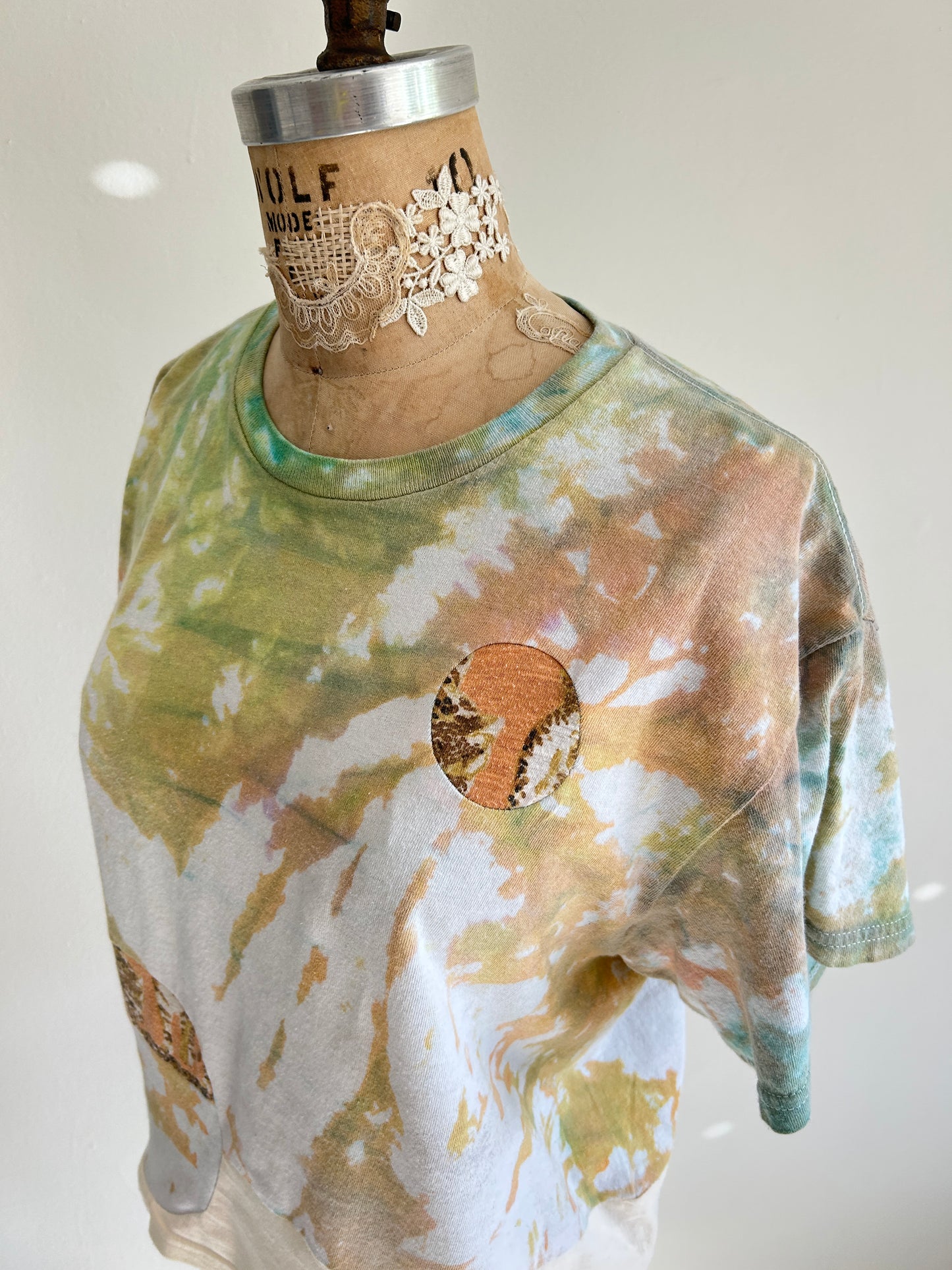 Reworked Preloved Tie Dyed and Tiger Cropped Tshirt - Circle Series Size M/L #TSHIRT16