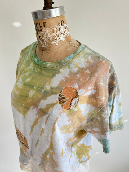 Reworked Preloved Tie Dyed and Tiger Cropped Tshirt - Circle Series Size M/L #TSHIRT16