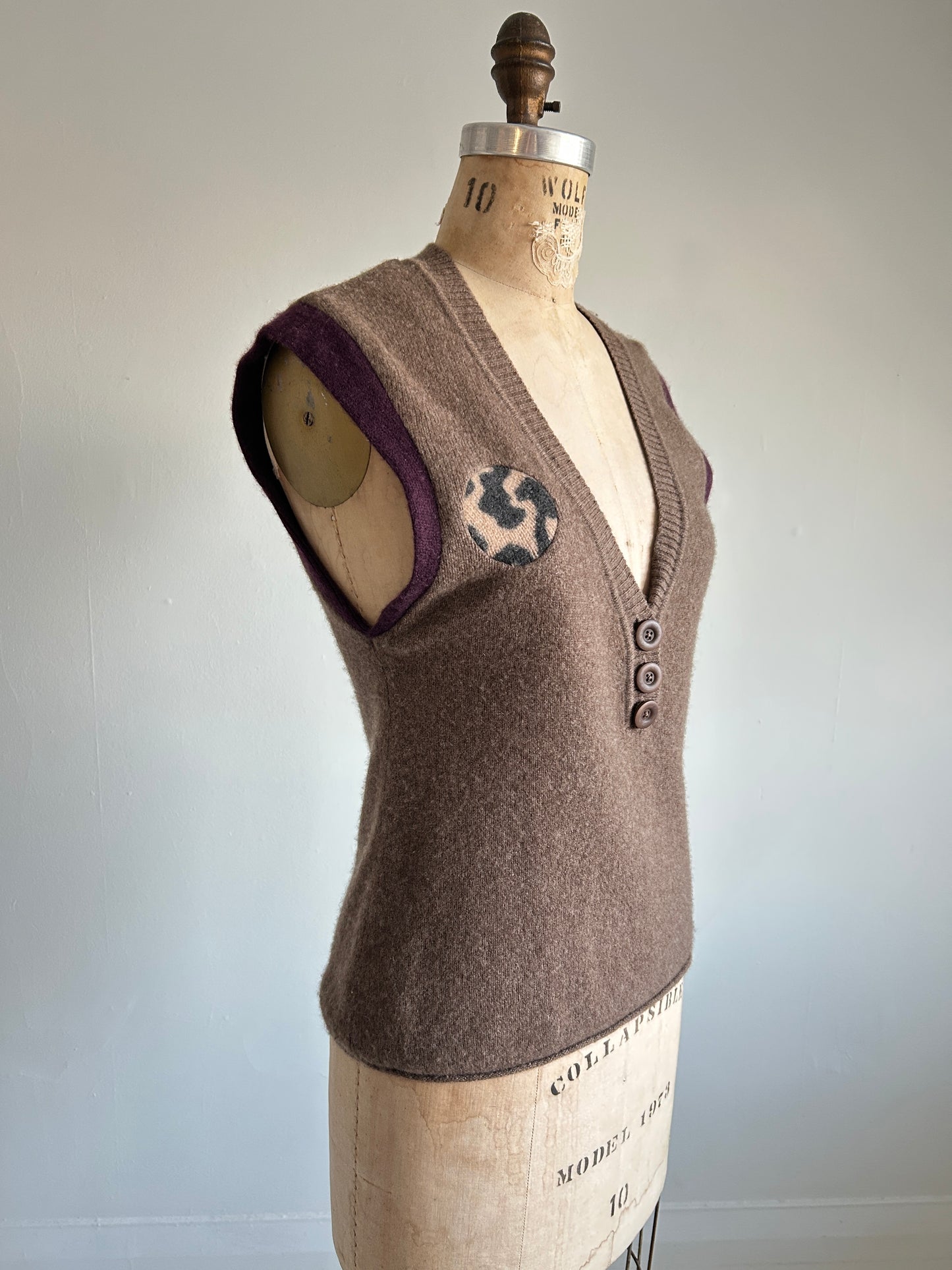 Abstract Art Patched Upcycled Cashmere Vest Size S/M #CAVSM25