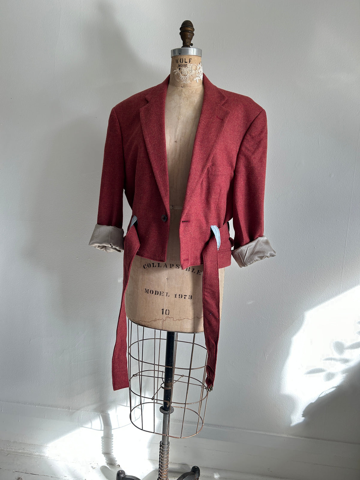Cropped Upcycled Stafford LambsWool Blazer with Denim Belt Size L/XL #BLAZLXL3