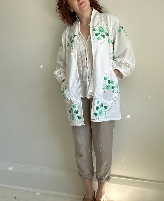 Vivianne Upcycled Vintage Cotton Appliquéd Jacket Size S/M #VIVC8