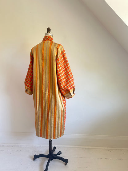 Vivianne Duster Jacket with Upcycled Vintage Deadstock Lightweight Wool & Vintage Drapery Size M/L #CVDWML10