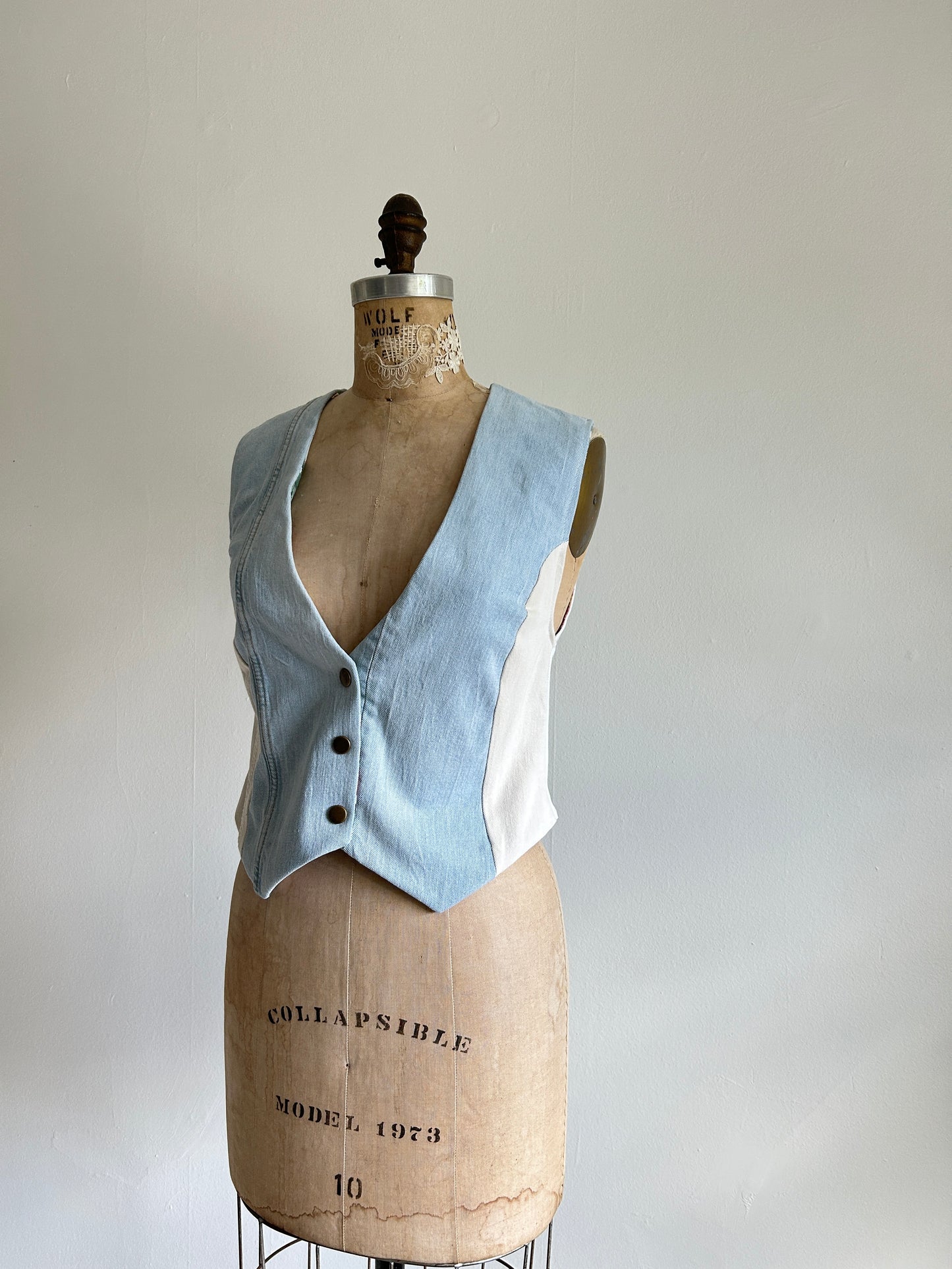 Leni Reclaimed Patchwork Denim Vest with Cotton Lining XS #LENI2