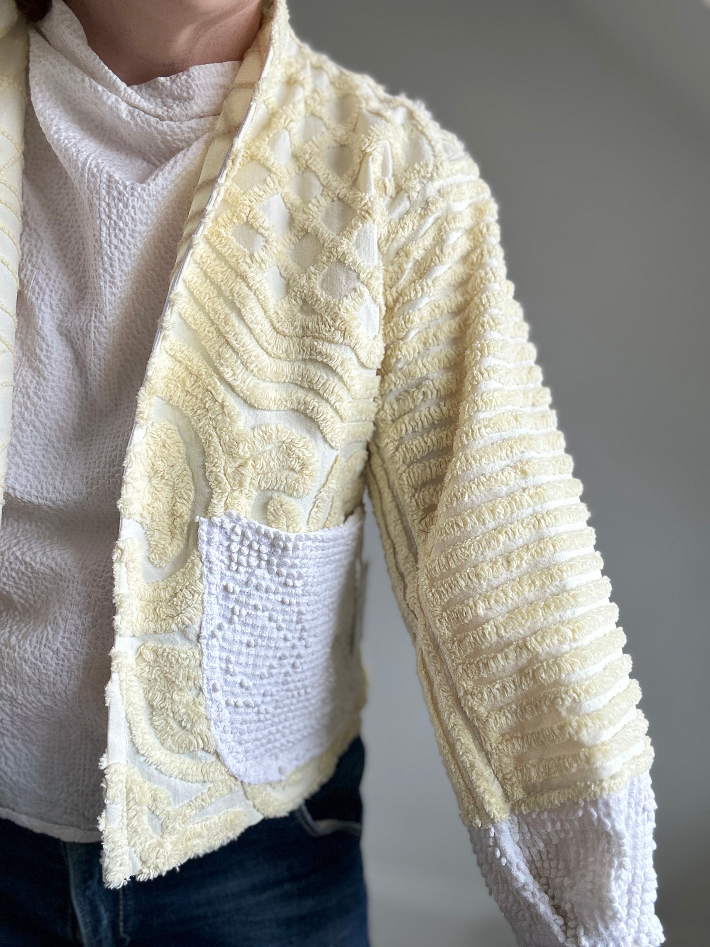 Vivianne Cropped Jacket with Upcycled Vintage Chenille Size S/M #CVCCHSM12