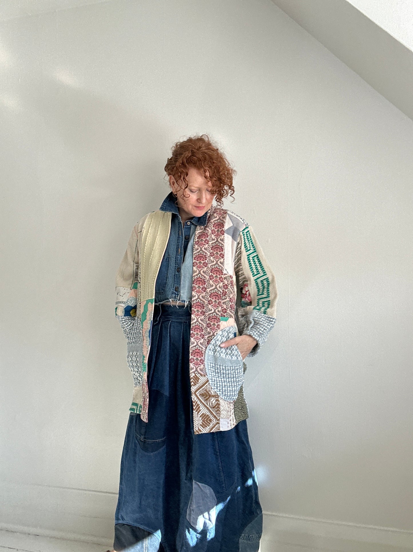 Vivianne Jacket with Upcycled Woven Throw Patchworked Size S/M #VIVT8